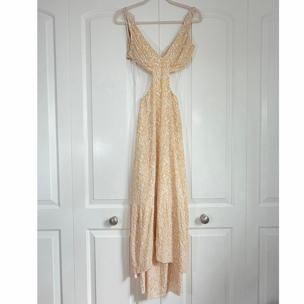 Valija XS Cutout Maxi Dress Beige Abstract Print Open Back Tie Boho